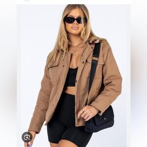 Princess Polly Jeroma Warm Neutral Oversized Coat  Leopard Faux Fur Collar XS/S